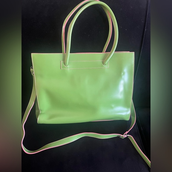 Lodis Handbags - LODIS Tote Computer Shoulder Bag Structured Green & Pink 16”x12”x4”Travel Bag